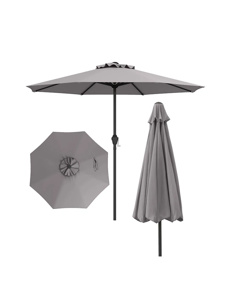 Outdoor Heavy Duty Market Umbrella with Crank Handle and 8 Sturdy Ribs-Gray