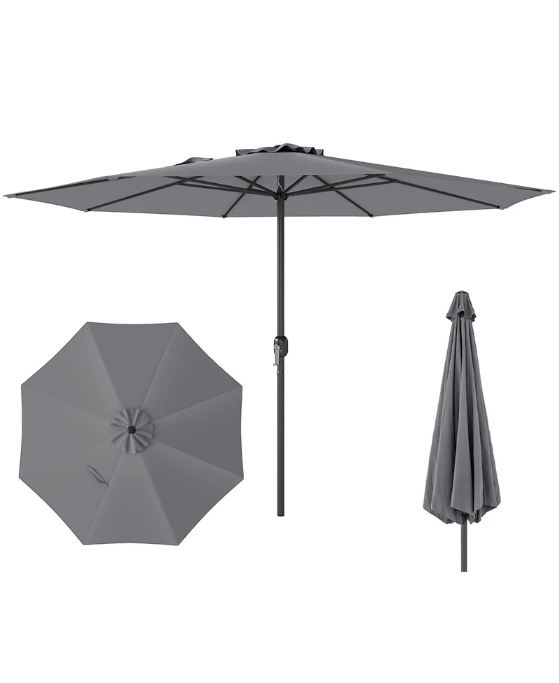12 Feet Patio Umbrella with Crank Handle and 8 Sturdy Ribs-Gray