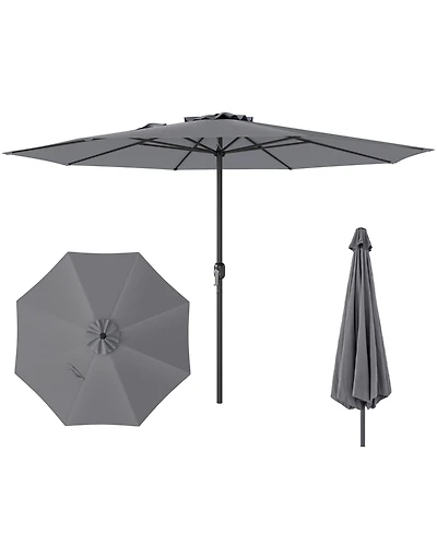 12 Feet Patio Umbrella with Crank Handle and 8 Sturdy Ribs-Gray