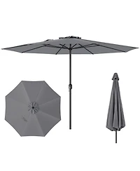 12 Feet Patio Umbrella with Crank Handle and 8 Sturdy Ribs-Gray