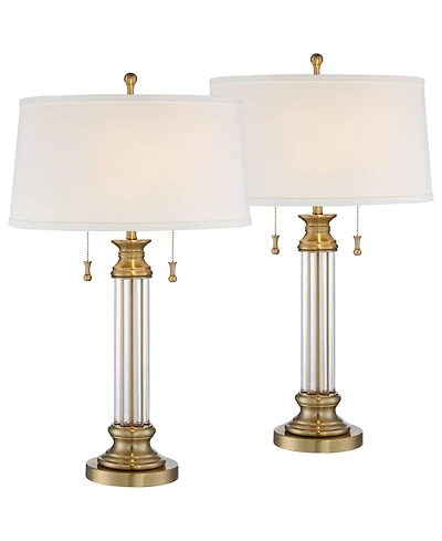 Vienna Full Spectrum Rolland Traditional Table Lamps 30" Tall Set of 2 Antique Brass Crystal Off White Drum Shade for Bedroom Living Room Nightst