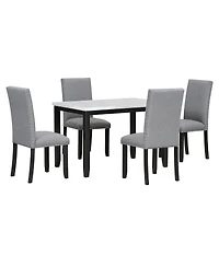 Streamdale Faux Marble 5-Piece Dining Set Table with 4 Thicken Cushion Chairs Home Furniture, White/Light Gray+Black