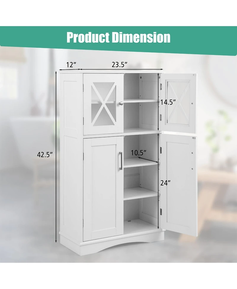 4 Doors Freeestanding Bathroom Floor Cabinet with Adjustable Shelves