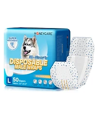 HoneyCare Paw & Dog Bone Print All-Absorb A24 Male Dog Wrap, Large, 100ct