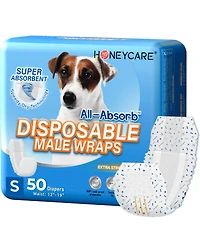 HoneyCare Paw & Dog Bone Print All-Absorb A26 Male Dog Wrap, Small, 100ct