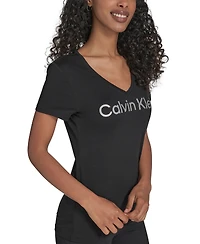 Calvin Klein Performance Women's Glitter Logo V-Neck T-Shirt