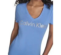 Calvin Klein Performance Women's Glitter Logo V-Neck T-Shirt