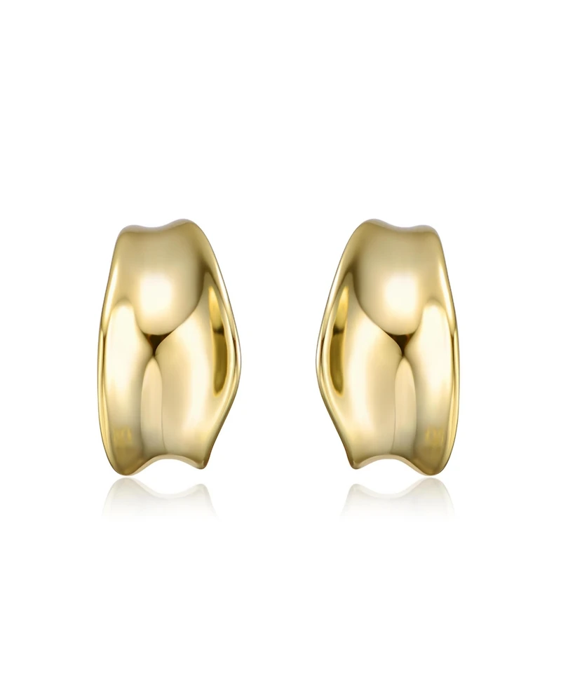 Serene Waves Mini Open Huggie Hoop Earrings White Gold Plated or 14K