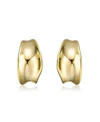 Serene Waves Mini Open Huggie Hoop Earrings White Gold Plated or 14K