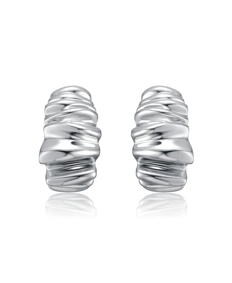 Waffled Wave Chunky Earrings in White Gold Plated or 14K Gold Plated