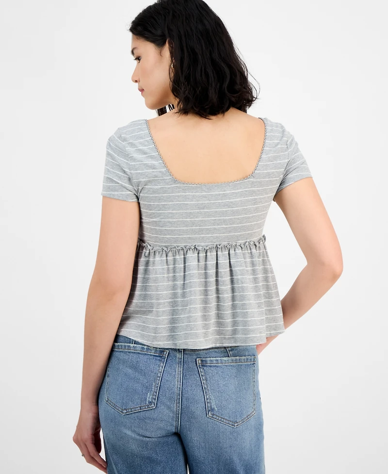 Hippie Rose Juniors' Square-Neck Short-Sleeve Babydoll Top