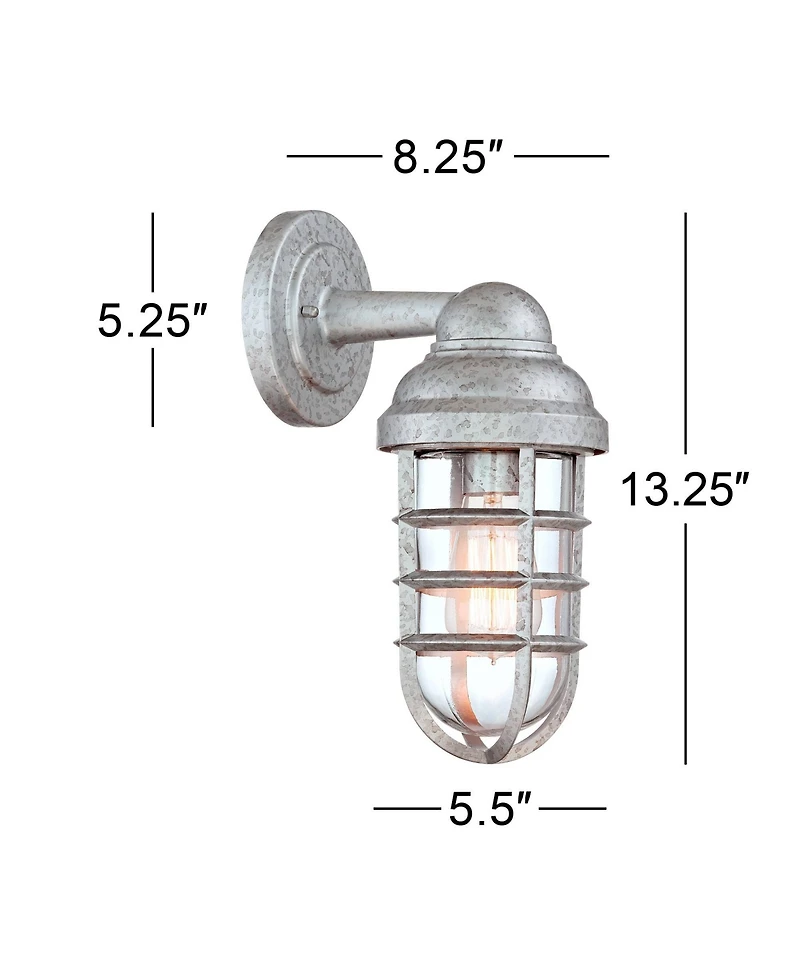 John Timberland Marlowe Industrial Outdoor Wall Lights Set of 2 Galvanized Steel Cage Frame 13 1/4" Clear Glass for Post Exterior Barn Deck House