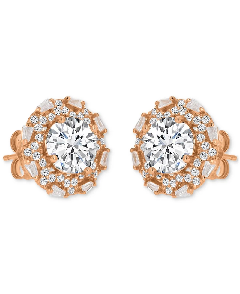 Cubic Zirconia Halo Stud Earrings 14k Yellow Gold over Sterling Silver