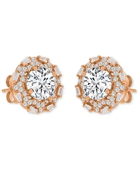 Cubic Zirconia Halo Stud Earrings 14k Yellow Gold over Sterling Silver