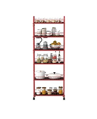 Red 6 Tier Slim Rolling Storage Cart, Mobile Shelving Unit with Wheels, Metal Wire Storage Shelving Rack with Baskets for Kitchen Bathroom Office Laun