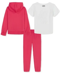 Under Armour Toddler and Little Girls 3-Piece Full Zip Hoodie, T-Shirt Pants Active Set