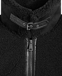 Steve Madden Women's Faux-Sherpa Faux-Leather-Trim Coat
