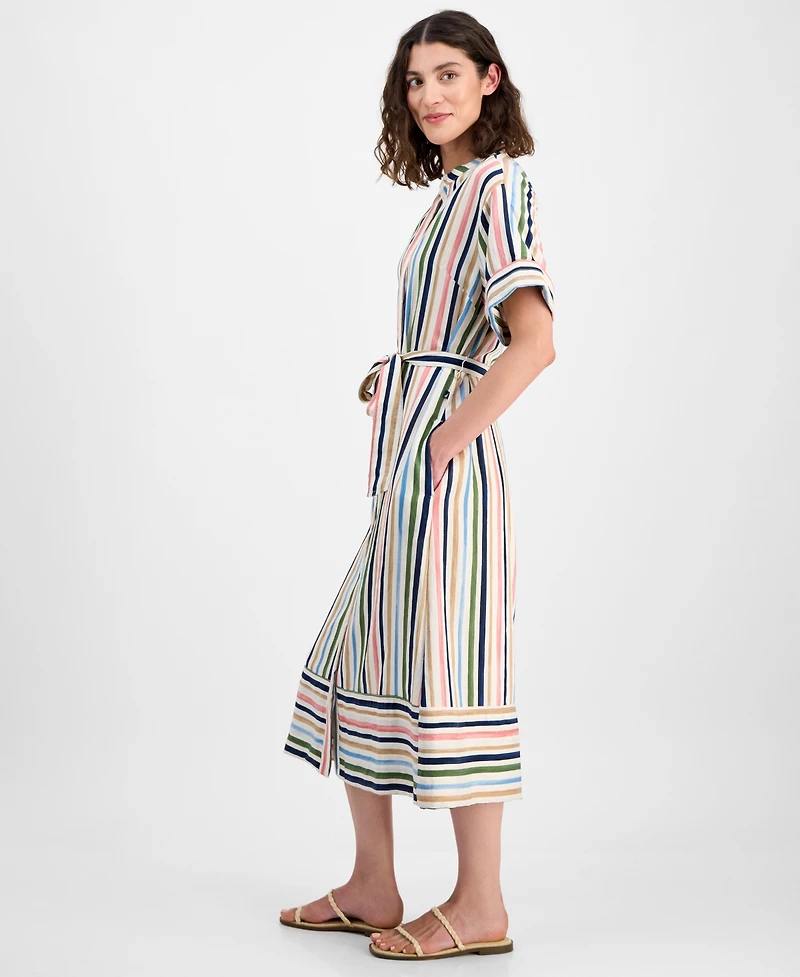 Nautica Jeans Women's Striped Belted Midi Dress