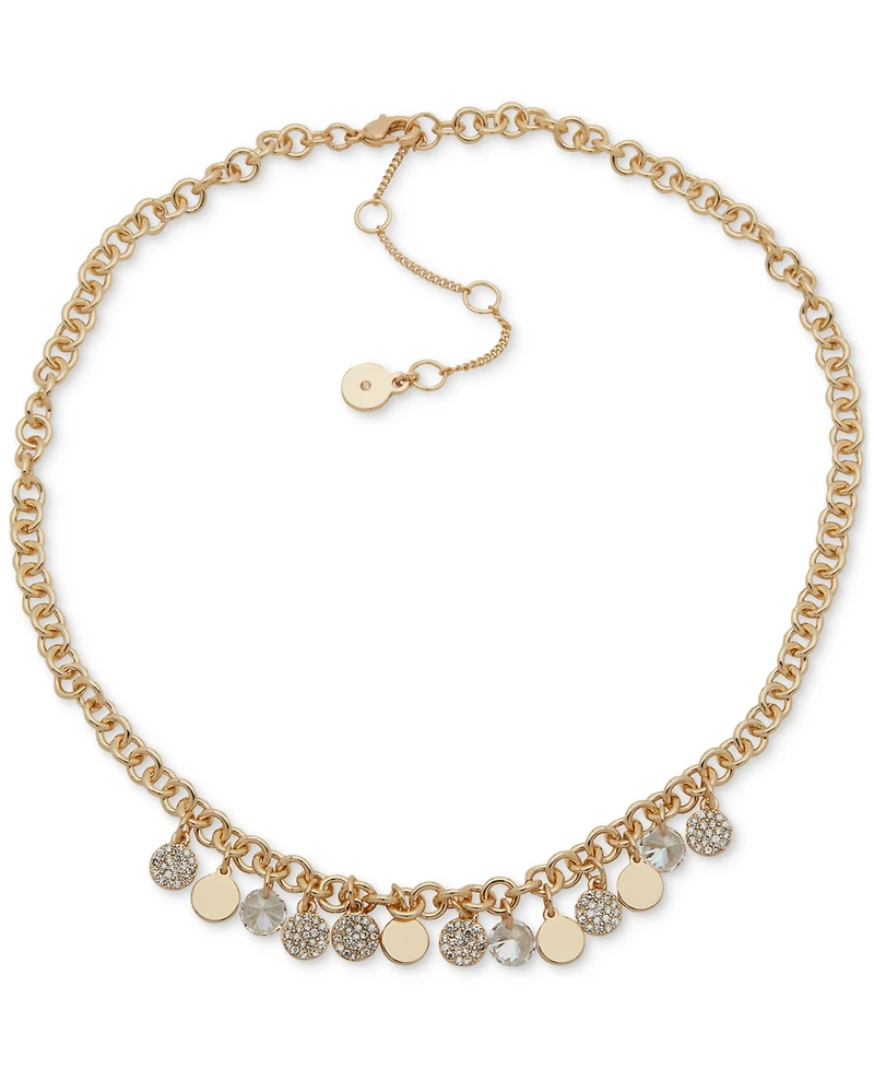 Dkny Gold-Tone Pave Disc Charm Dangling Collar Necklace, 16" + 3" extender