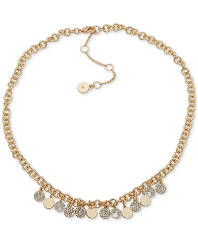 Dkny Gold-Tone Pave Disc Charm Dangling Collar Necklace, 16" + 3" extender