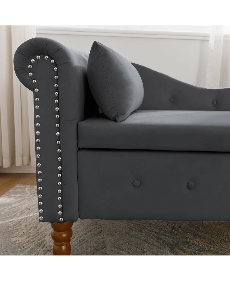 Streamdale Modern Velvet Chaise Lounge with Storage & Pillow