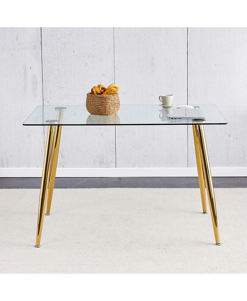 Modern Glass Dining Table, Golden Legs, 51" Kitchen/Living Room