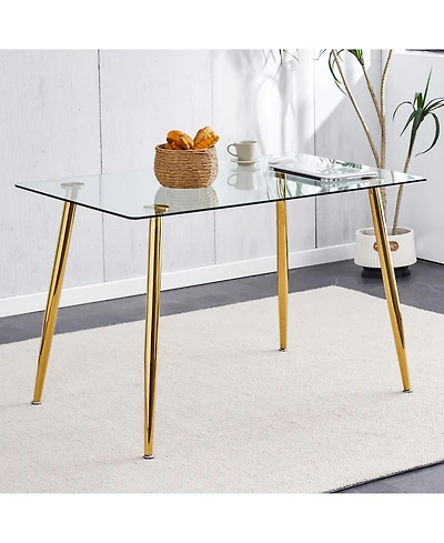 Modern Glass Dining Table, Golden Legs, 51" Kitchen/Living Room