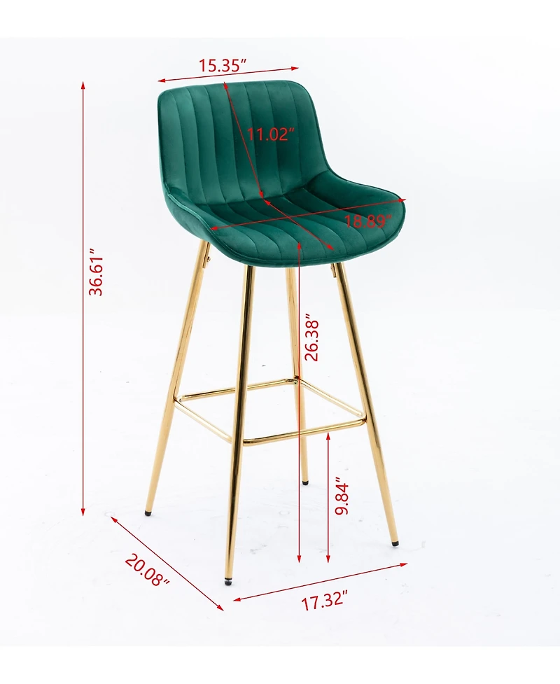 Streamdale Elegant Velvet Counter Bar Stools (Set of 2), Gold Leg