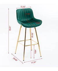 Streamdale Elegant Velvet Counter Bar Stools (Set of 2), Gold Leg