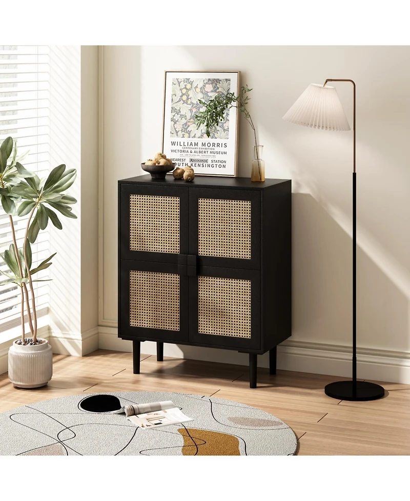 Streamdale 4-Door Rattan Mesh Cabinet for Entryway