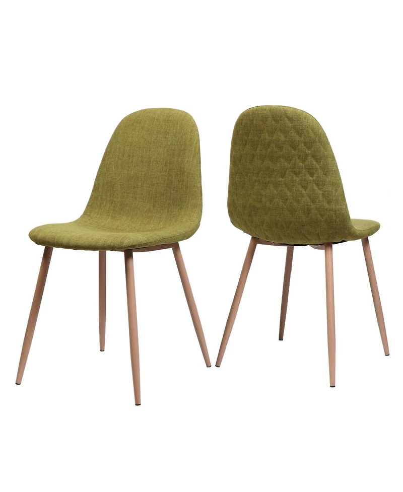 Streamdale Two Green Fabric Dining Chairs with Light Walnut Iron Legs