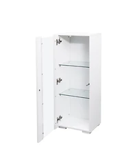 Streamdale Storage Cabinets with aluminum strip lamp,with Glass Shelves, for Living Room/Bedroom/Office