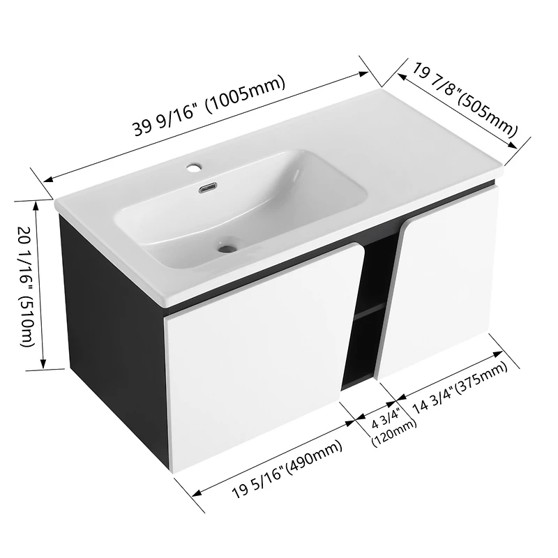 Wall-Mounted Vanity with Soft-Close Doors and Ceramic Sink