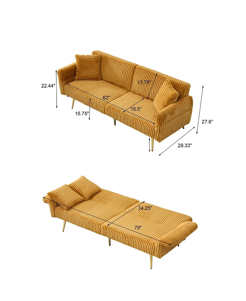 Streamdale 79 inch corduroy sofa bed, foldable double sofa bed with folding armrests, suitable for living rooms and small spaces