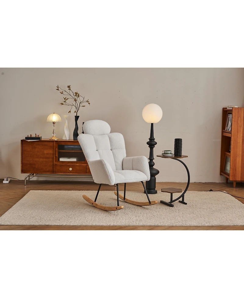 Streamdale Furniture Teddy Fabric Nursery Rocking Chair with Padded Seat and Pillows