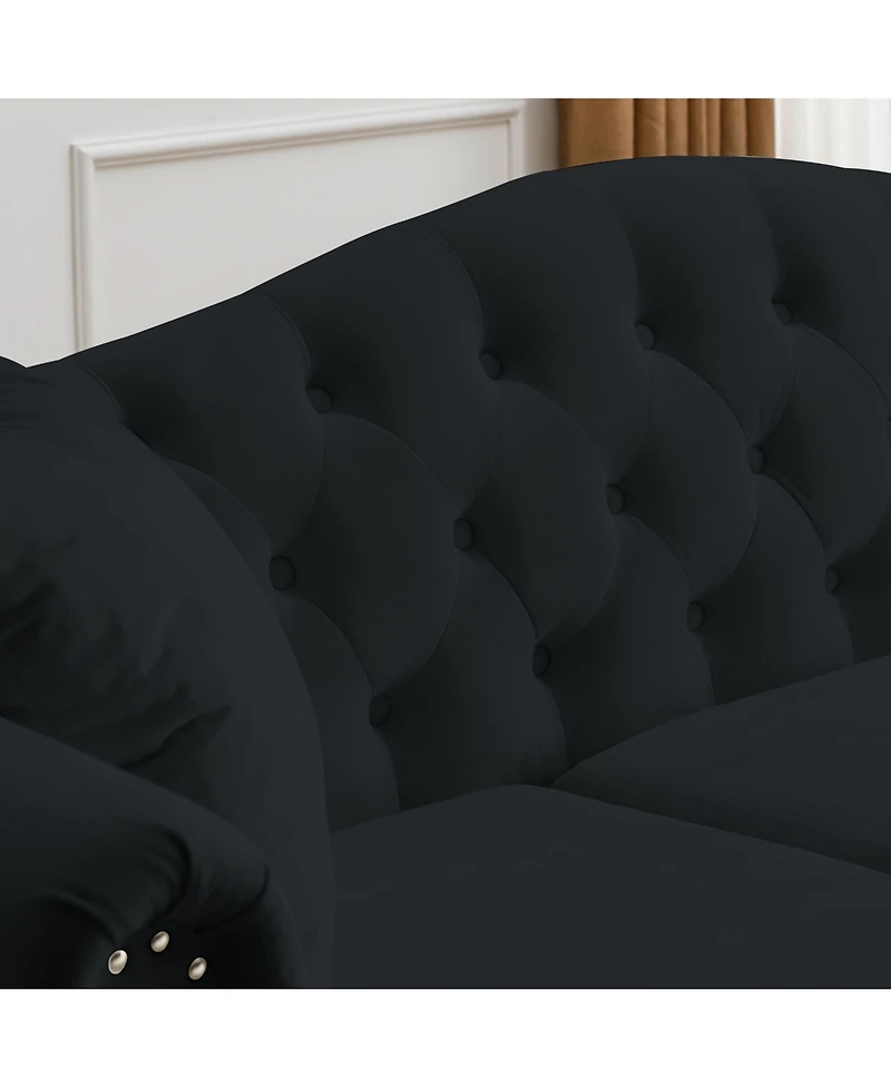 Streamdale Black Velvet 3-Seater Sofa with Rolled Arms & Nailhead