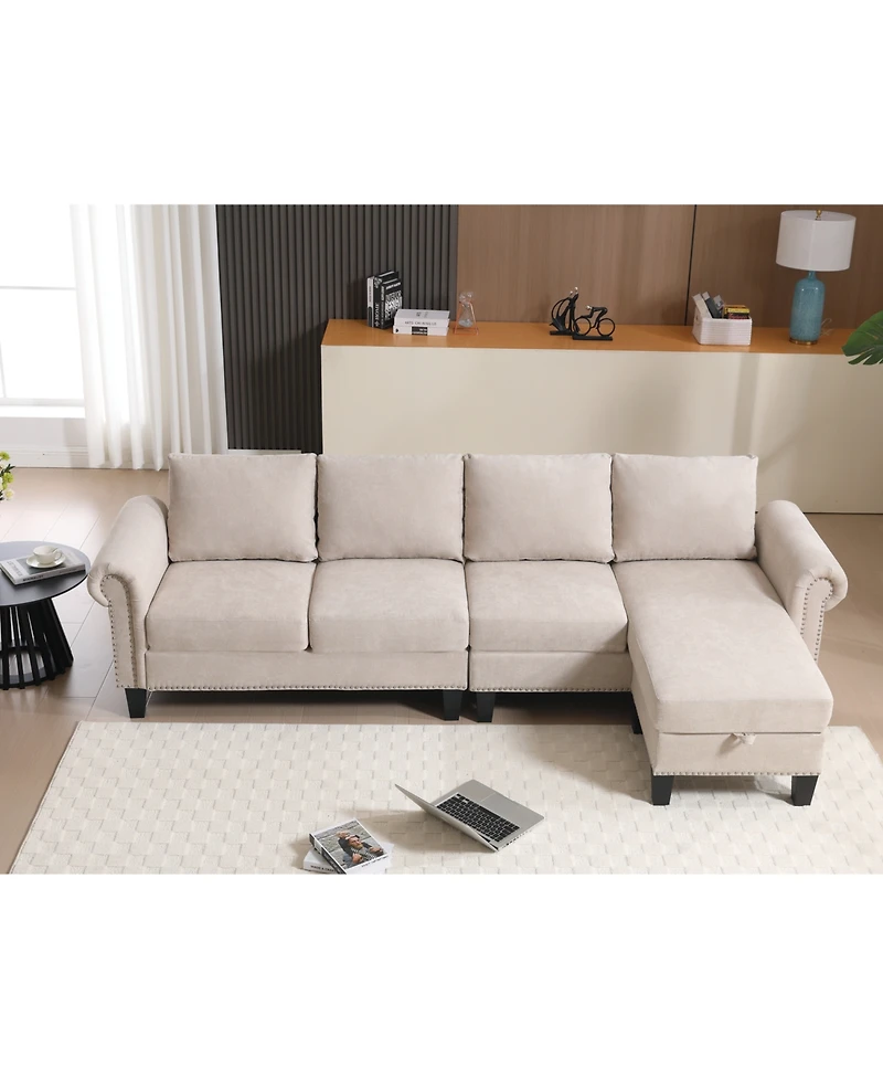 Streamdale Furniture Convertible Sectional Sofa with Storage & Ottoman