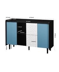 Streamdale Furniture Black Buffet Cabinet with Blue Doors, Unique Paneling