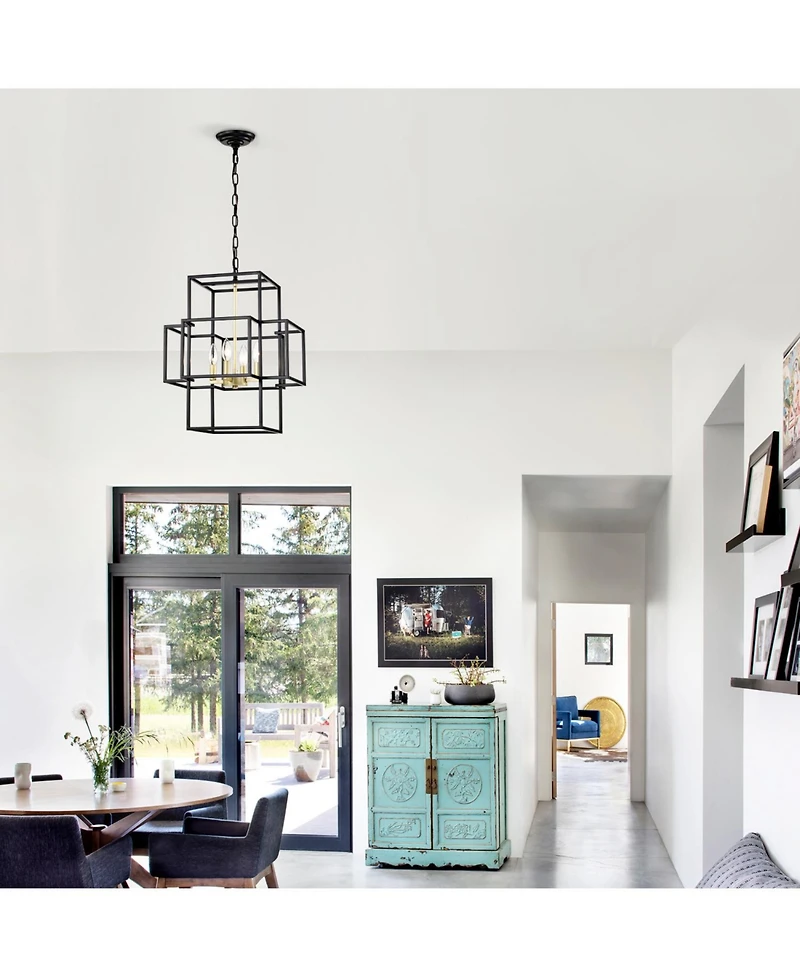 Streamdale 4-Light Tiered Pendant Farm-to-Table Elegance (Matte Black & Gold)