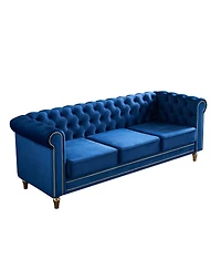 Streamdale Chesterfield Velvet Sofa 84.65 inch for Living Room Blue Color