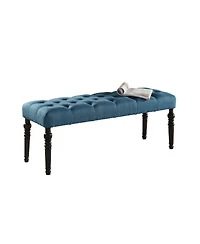 Streamdale Fabric Tufted Turned Leg Dining Bench, Blue