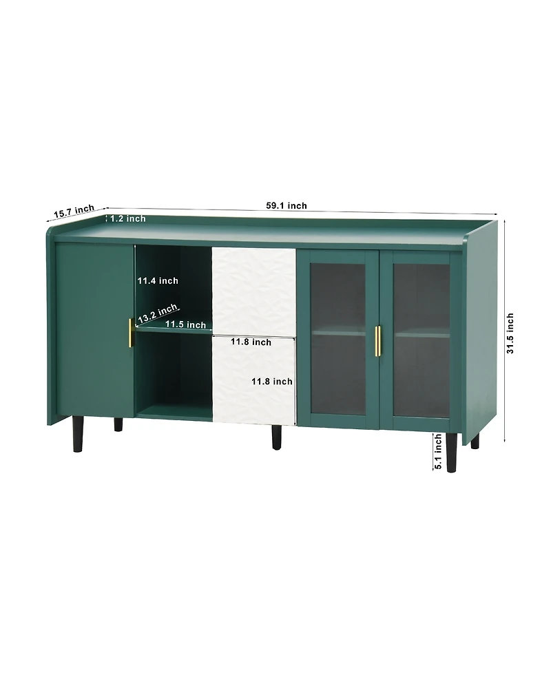 Streamdale Green Kitchen Storage Cabinet with Drawers, Shelves, Glass Doors