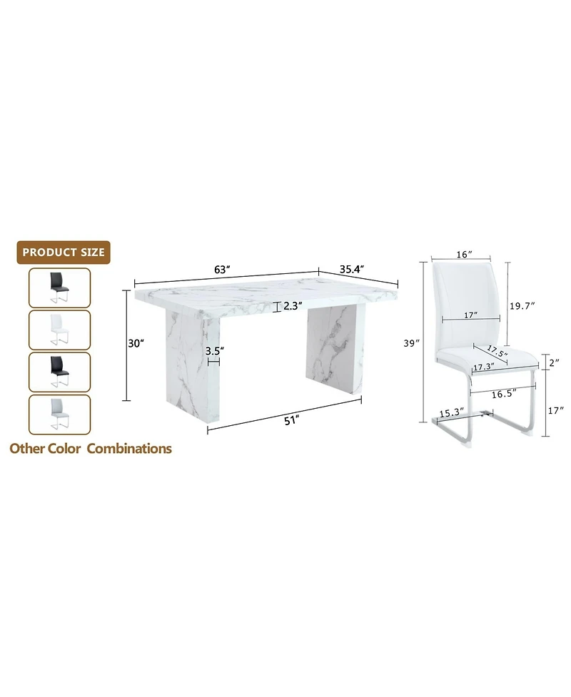 White Marble Dining Set: Table & 4 Pu Chairs