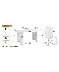 White Marble Dining Set: Table & 4 Pu Chairs