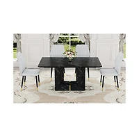 Streamdale Black Marble Mdf Dining Set with Light Gray Pu Chairs