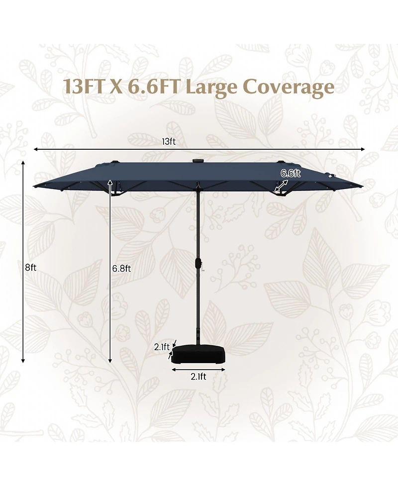13FT Double-sided Patio Umbrella with Solar Lights for Garden Pool Backyard