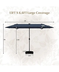 13FT Double-sided Patio Umbrella with Solar Lights for Garden Pool Backyard