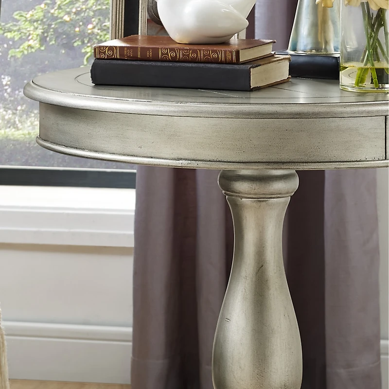 Simplie Fun Round Wood Pedestal Side Table, Champagne
