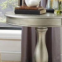 Simplie Fun Round Wood Pedestal Side Table, Champagne