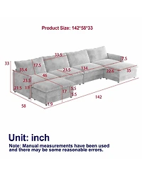 Streamdale Corduroy 4-Seater Cloud Couch with Footrests & Cushions